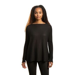 We The Free People Black Ribbed Knit Long Sleeve Back Slit Top Soft Open Back XS